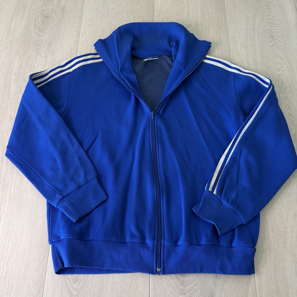 Vintage 70s Adidas Ventex Blue Track Jacket Men's Size L Large France